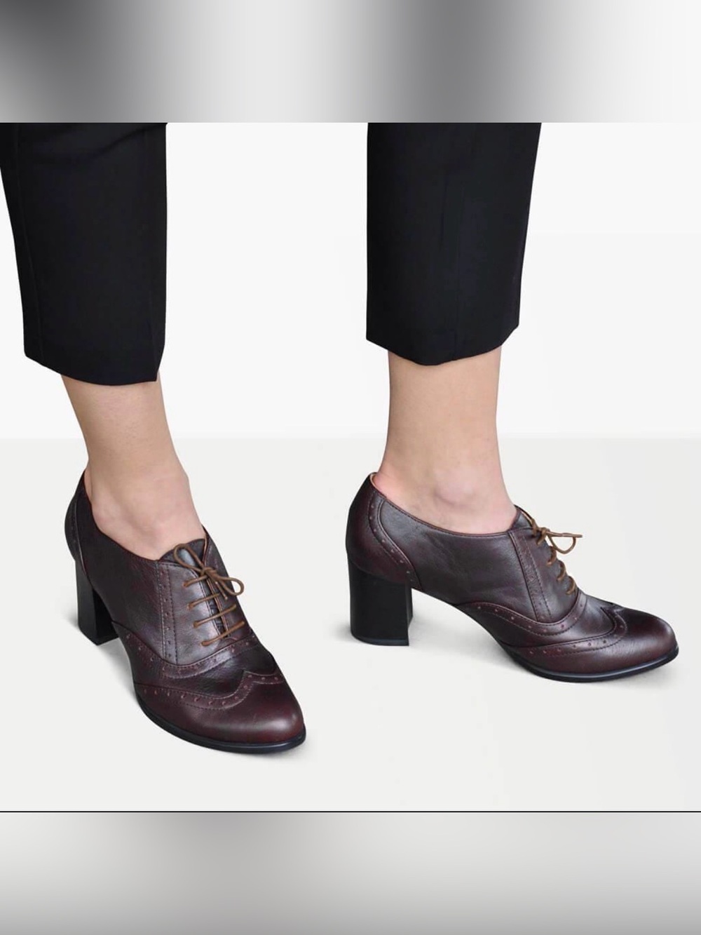 NWOB Julia Bo Women's Aldgate Brown Leather Oxford Brogue Block Heels - Picture 3 of 10